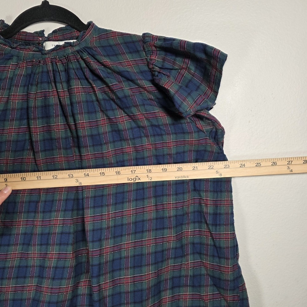 Birds Of Paradis by Trovata Carla Women's Plaid‎ Blouse Sz XS Blue Green Preppy - Picture 4 of 6
